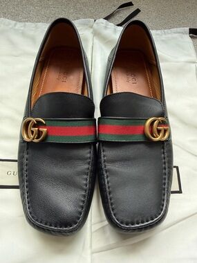 Mens Gucci Black Leather Loafers size 11.5